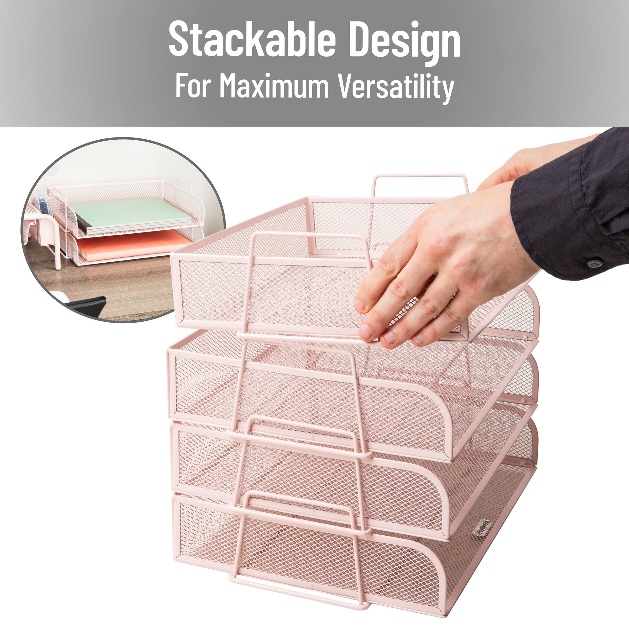 Mind Reader Stackable Paper Tray, Desktop Organizer, File Storage, Office, Metal Mesh, 4 Pcs